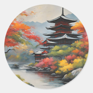 Japanese Landscape Classic Round Sticker
