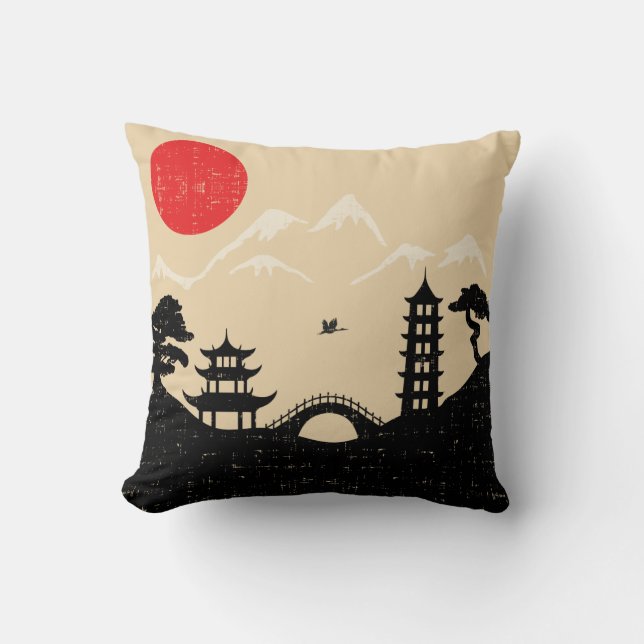 Japanese Landscape - Grunge Style Cushion (Front)