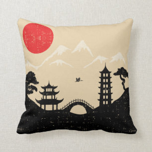 Japanese Landscape - Grunge Style Cushion