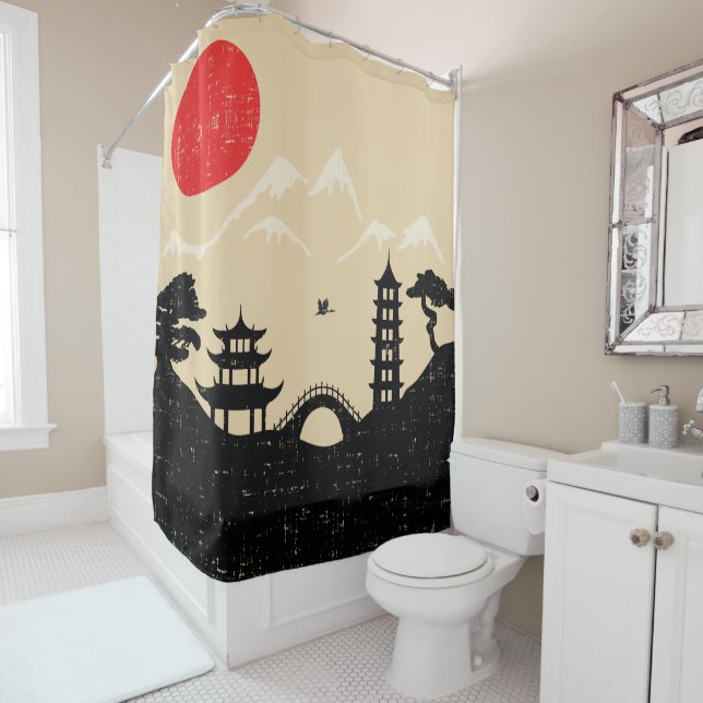 Japanese Landscape - Grunge Style Shower Curtain (In Situ)