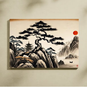 Japanese Landscape Ink Painting Canvas Print