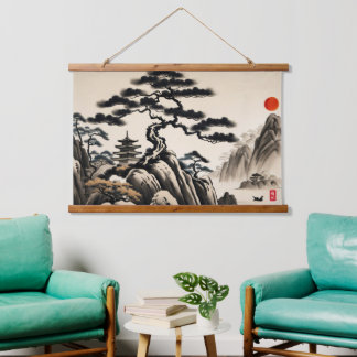 Japanese Landscape Ink Painting Hanging Tapestry