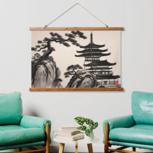 Japanese Landscape Ink Painting Hanging Tapestry