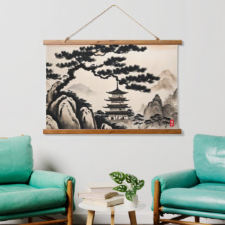 Japanese Landscape Ink Painting Hanging Tapestry