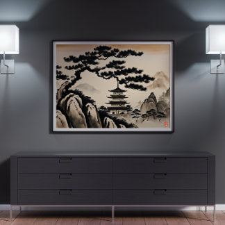 Japanese Landscape Ink Painting Poster