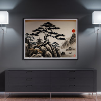Japanese Landscape Ink Painting Poster