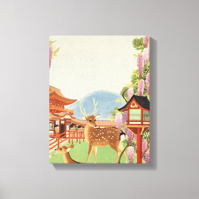 JAPANESE Landscape | sacred deer of Nara |  temple Canvas Print (Front)