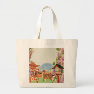 JAPANESE Landscape sacred deer of Nara temple Large Tote Bag
