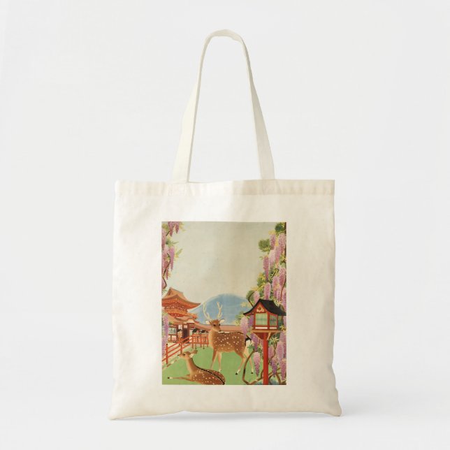 JAPANESE Landscape | sacred deer of Nara |  temple Tote Bag (Front)