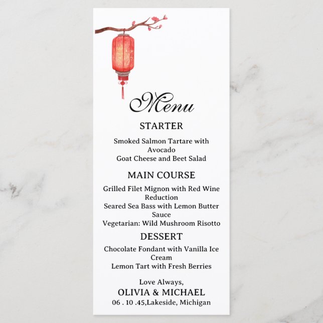 Japanese lantern wedding menu (Front)