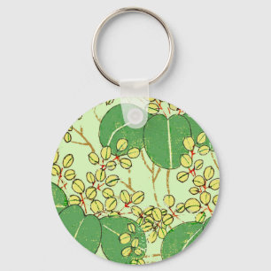 Japanese Leaf Floral Botanical Art Pattern Key Ring
