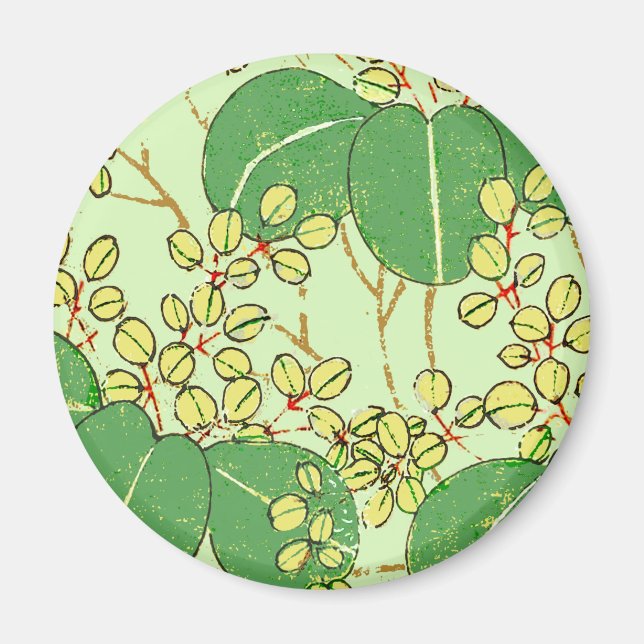 Japanese Leaf Floral Botanical Art Pattern Magnet (Front)