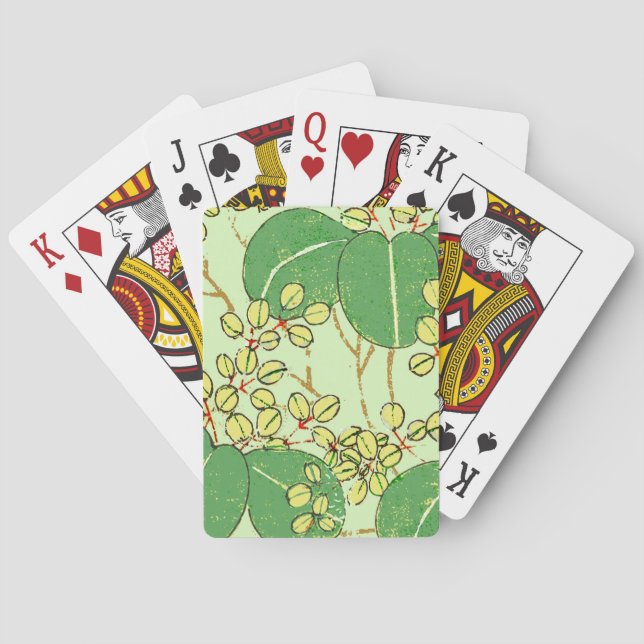 Japanese Leaf Floral Botanical Art Pattern Playing Cards (Back)
