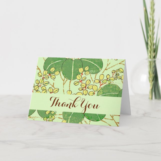 Japanese Leaf Floral Botanical Art Pattern Thank You Card (Front)