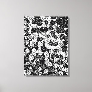 Japanese Leaf Print, Black and White Canvas Print