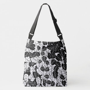 Japanese Leaf Print, Black and White Crossbody Bag