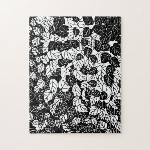 Japanese Leaf Print, Black and White Jigsaw Puzzle