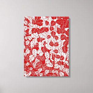 Japanese Leaf Print, Dark Red and White Canvas Print