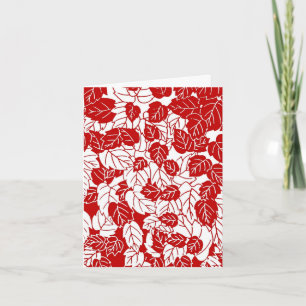 Japanese Leaf Print, Dark Red and White Card