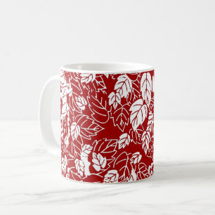 Japanese Leaf Print, Dark Red and White Coffee Mug