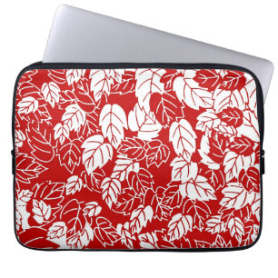 Japanese Leaf Print, Dark Red and White Laptop Sleeve