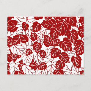 Japanese Leaf Print, Dark Red and White Postcard