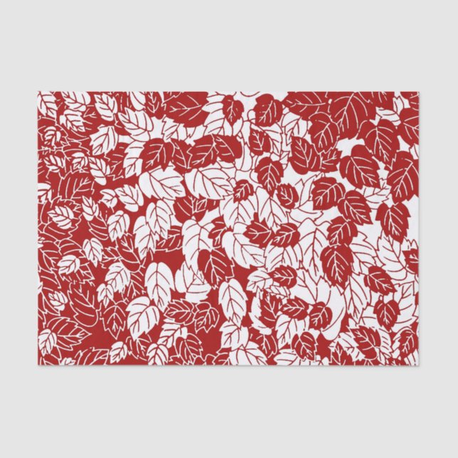 Japanese Leaf Print, Dark Red and White Tissue Paper (Front)