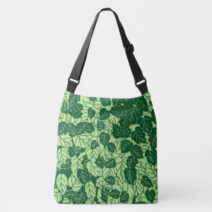 Japanese Leaf Print, Emerald and Lime Green Crossbody Bag