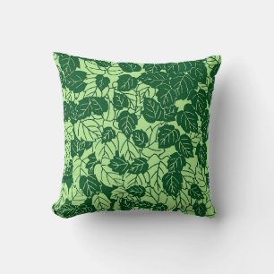 Japanese Leaf Print, Emerald and Lime Green Cushion