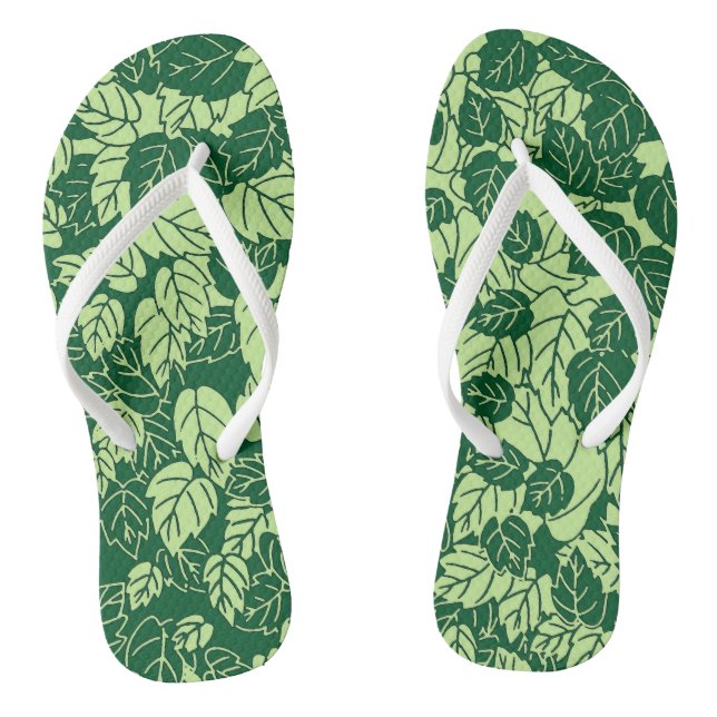 Japanese Leaf Print, Emerald and Lime Green Flip Flops (Footbed)
