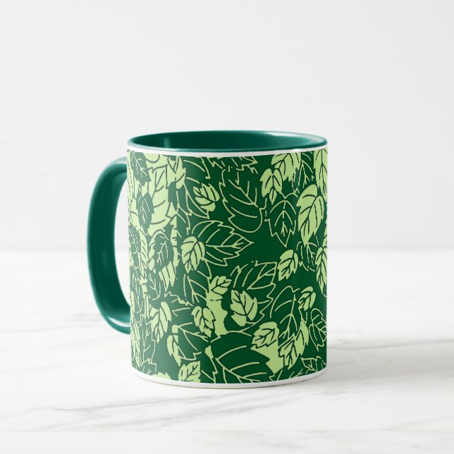 Japanese Leaf Print, Emerald and Lime Green Mug (Front Left)