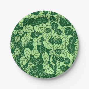 Japanese Leaf Print, Emerald and Lime Green Paper Plate