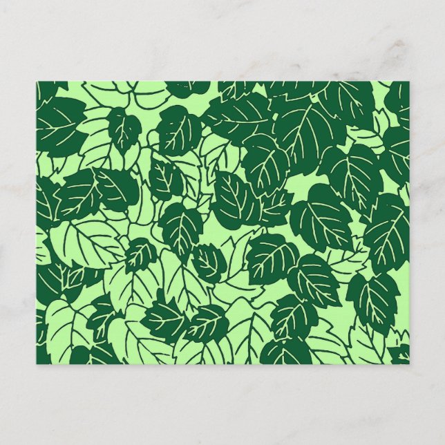Japanese Leaf Print, Emerald and Lime Green Postcard (Front)