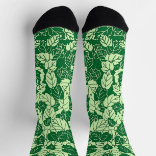 Japanese Leaf Print, Emerald and Lime Green Socks