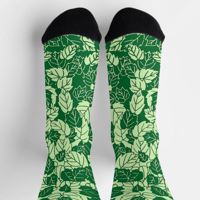Japanese Leaf Print, Emerald and Lime Green Socks (Top)