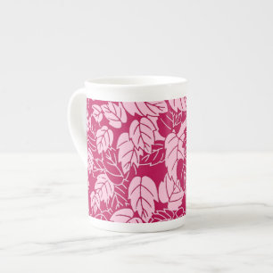 Japanese Leaf Print, Fuchsia and Light Pink Bone China Mug