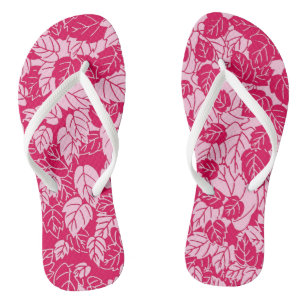 Japanese Leaf Print, Fuchsia and Light Pink Flip Flops