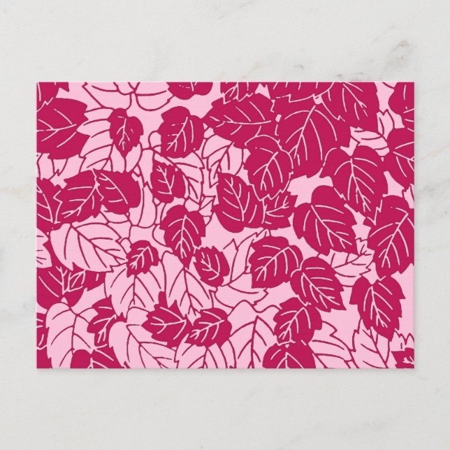 Japanese Leaf Print, Fuchsia and Light Pink Postcard (Front)