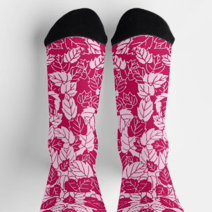 Japanese Leaf Print, Fuchsia and Light Pink Socks