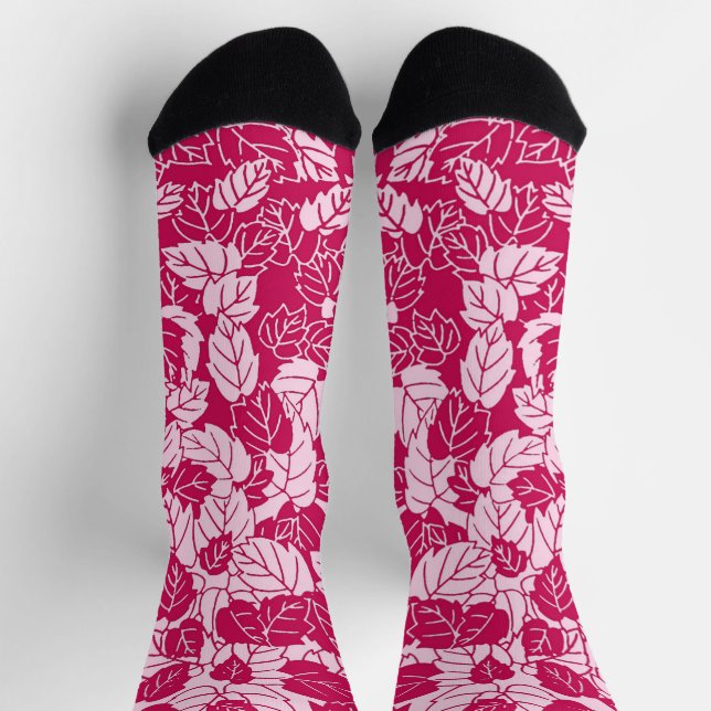 Japanese Leaf Print, Fuchsia and Light Pink Socks (Top)