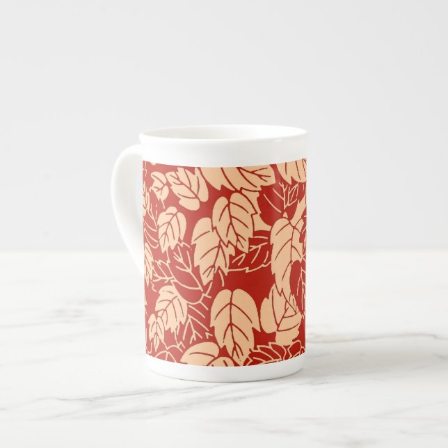 Japanese Leaf Print, Mandarin Orange Bone China Mug (Front Left)
