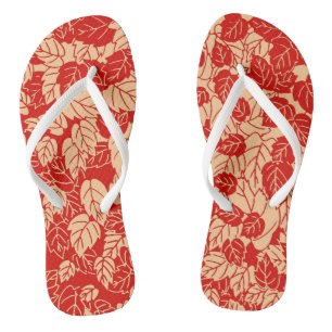 Japanese Leaf Print, Mandarin Orange Flip Flops