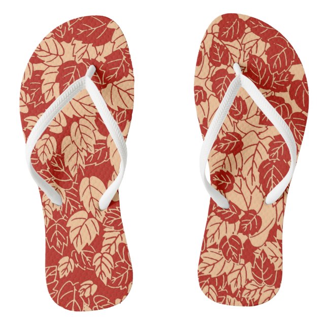Japanese Leaf Print, Mandarin Orange Flip Flops (Footbed)