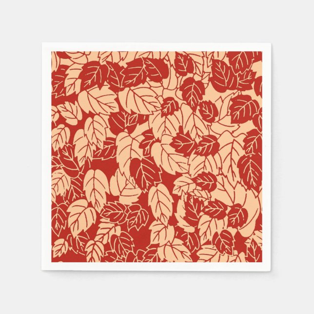 Japanese Leaf Print, Mandarin Orange Napkin (Front)