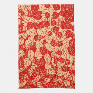Japanese Leaf Print, Mandarin Orange Tea Towel