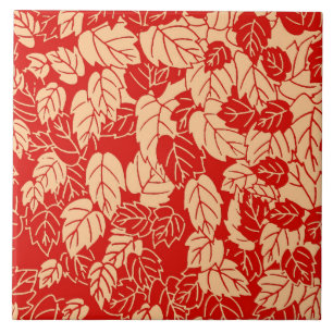 Japanese Leaf Print, Mandarin Orange Tile