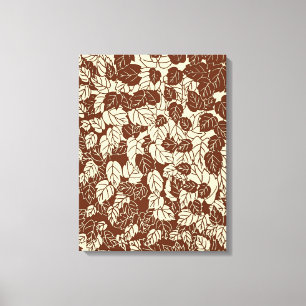 Japanese Leaf Print, Taupe Tan and Beige Canvas Print