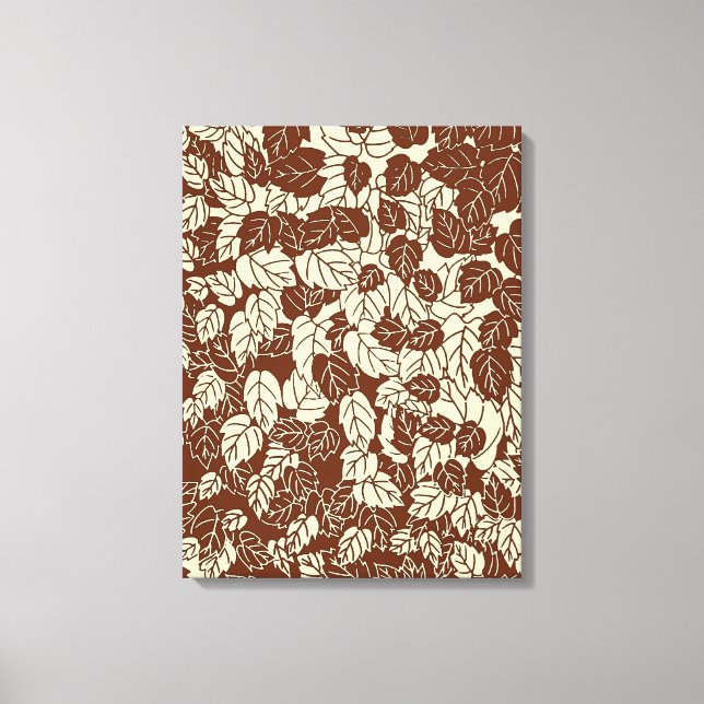 Japanese Leaf Print, Taupe Tan and Beige Canvas Print (Front)
