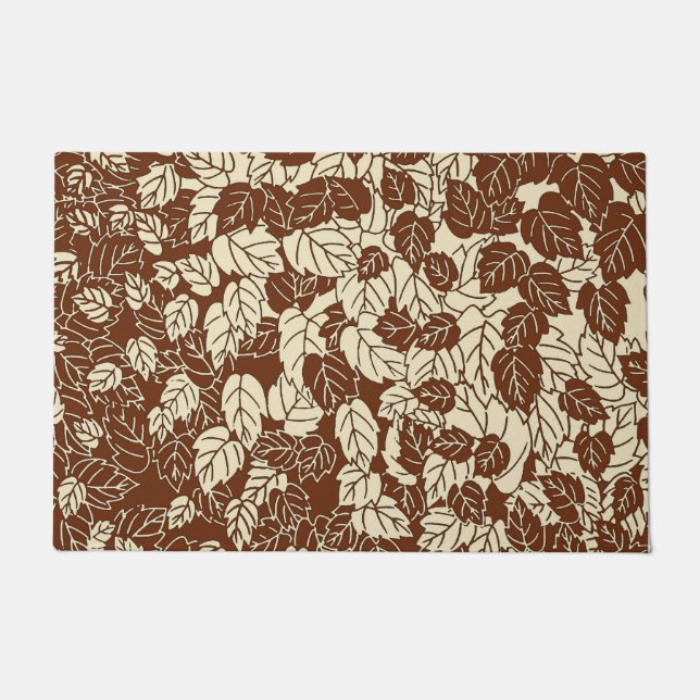 Japanese Leaf Print, Taupe Tan and Beige Doormat (Front)
