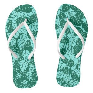 Japanese Leaf Print, Turquoise and Aqua Flip Flops